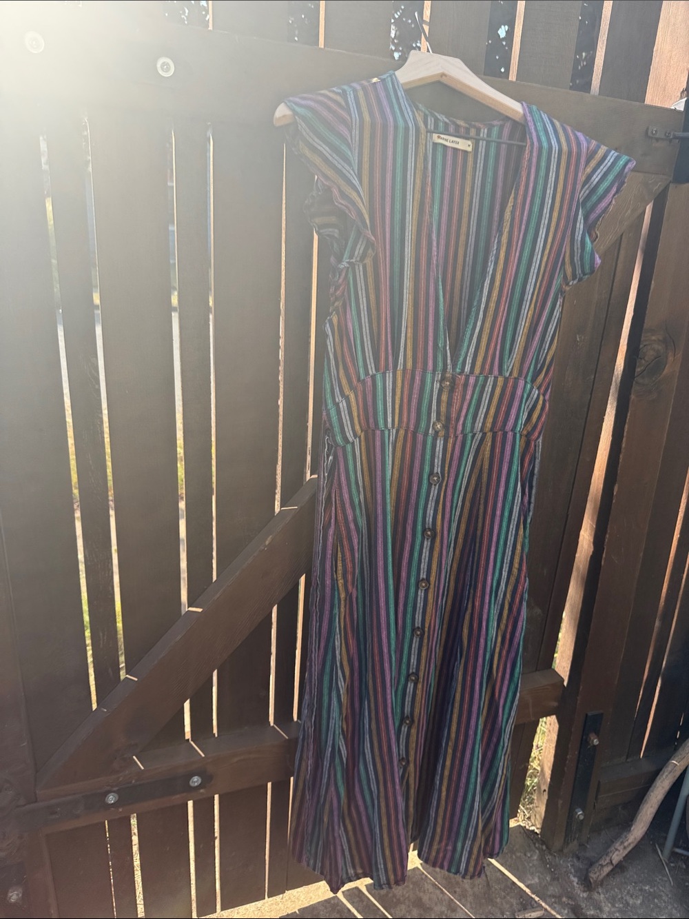 Marine Layer Rainbow Stripe Button-Front Midi Dress